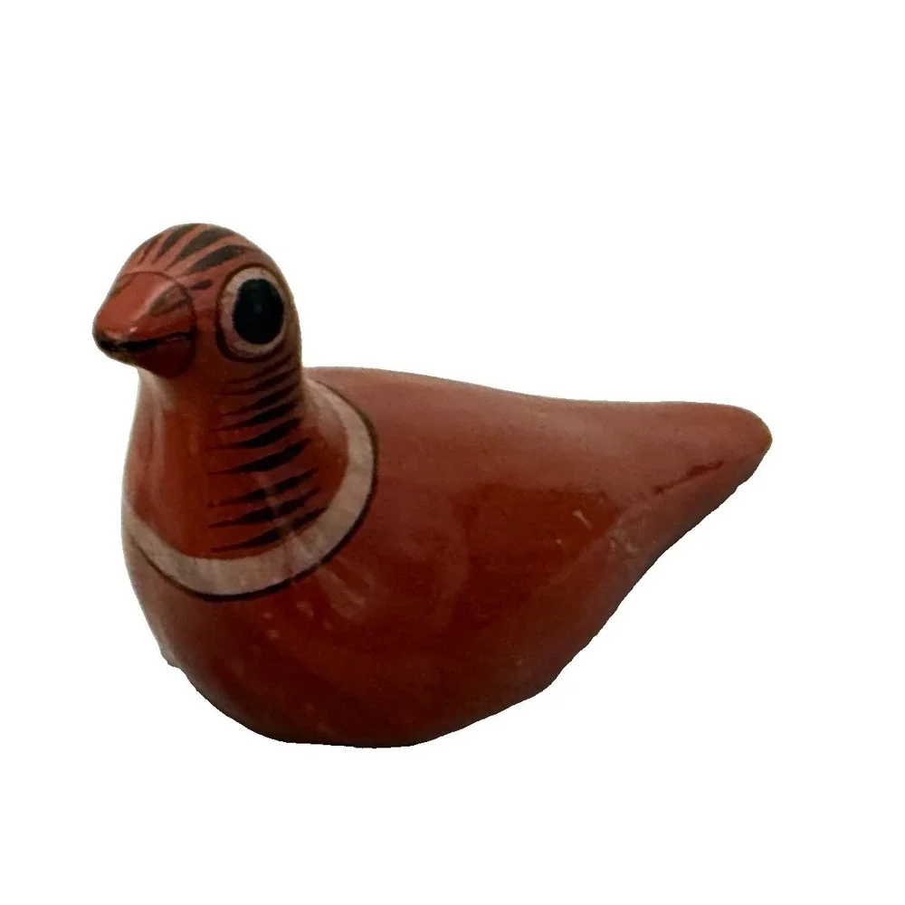 Vintage Tonala Mexican Folk Art Clay Bird Figurine Hand-Painted Dove Pigeon 5